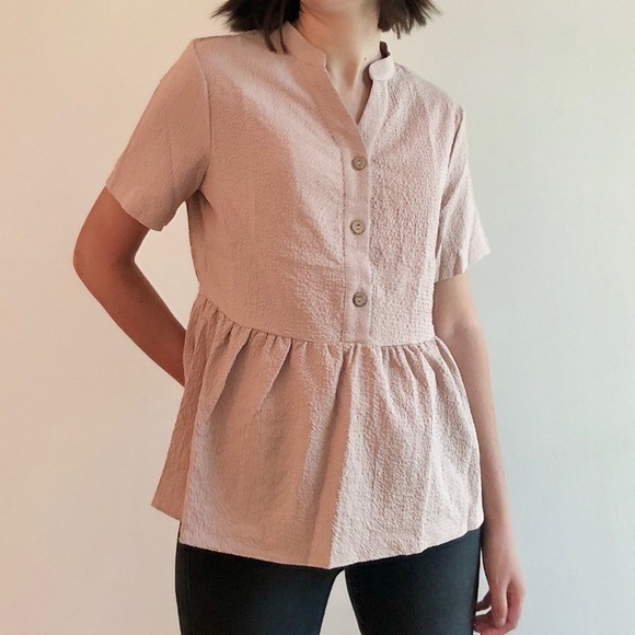 NEW SHEIN BEIGE PEPLUM BLOUSE -S - Picture 3 of 10